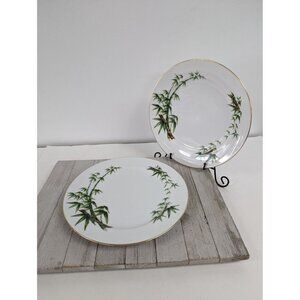 Vintage Hira Tah-Kay Bamboo China Set of 2 Dinner Plates 10"